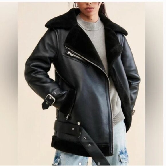 Anthropologie Avec Les Filles Faux Leather Black Pilot Jacket size S - Picture 1 of 12